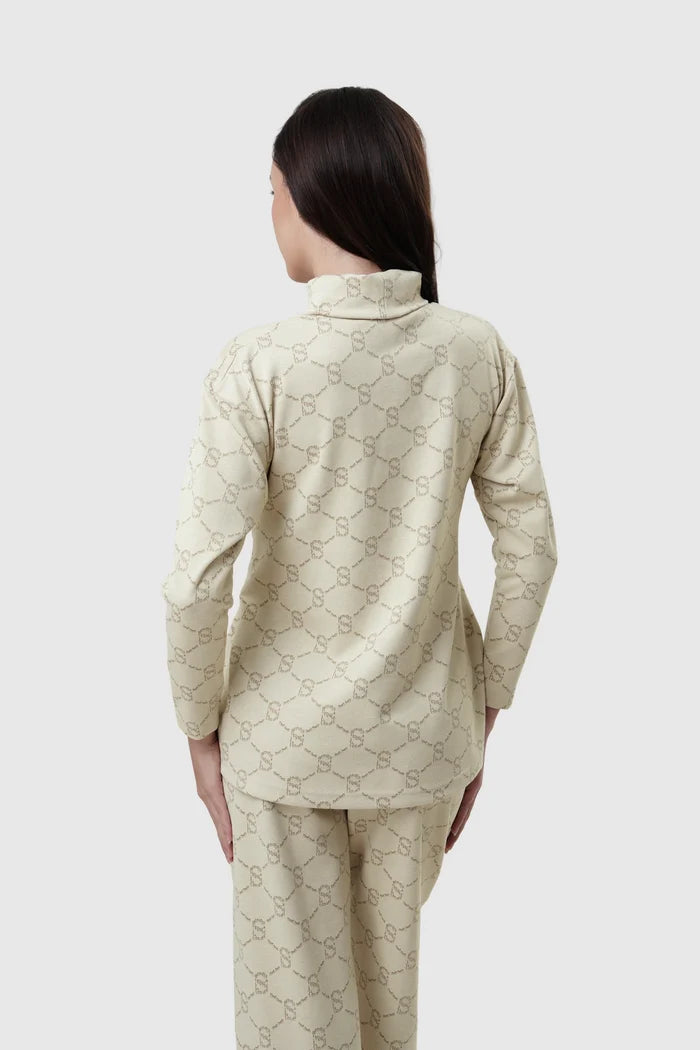 beverly monogram high neck top in cream by buttonscarves back view