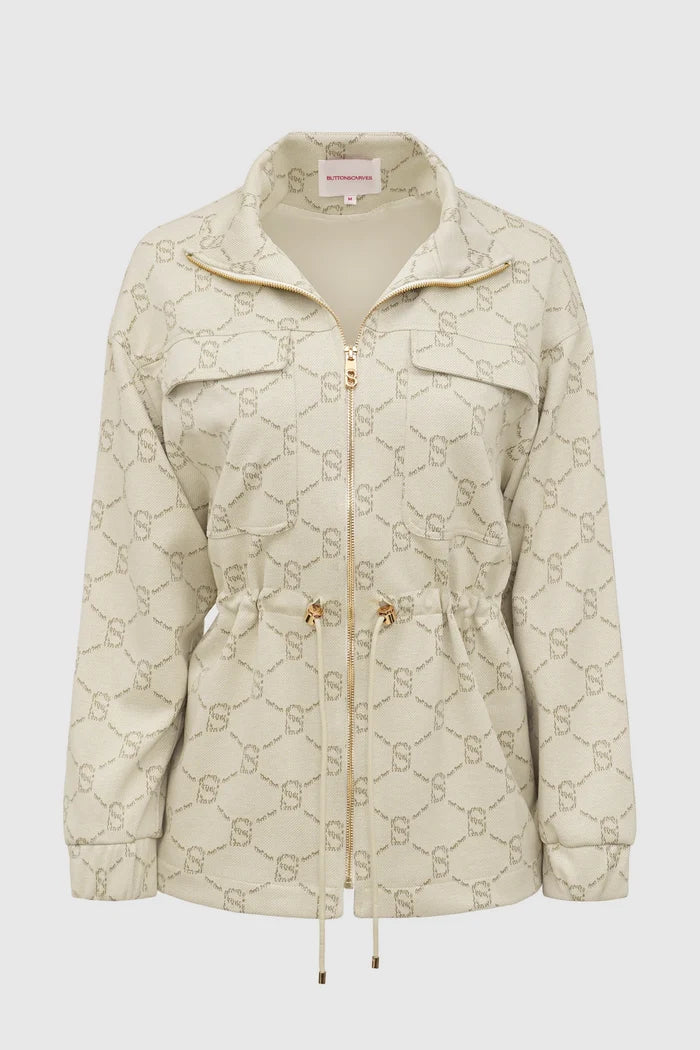 beverly monogram jacket in cream by buttonscarves