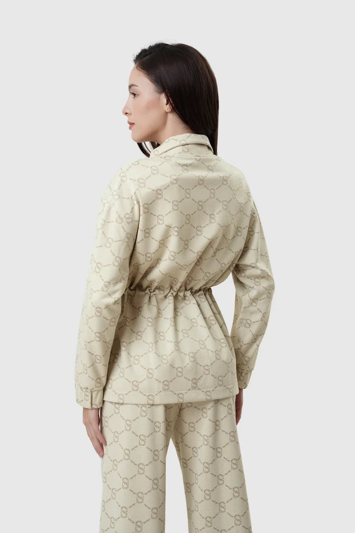beverly monogram jacket in cream by buttonscarves back view