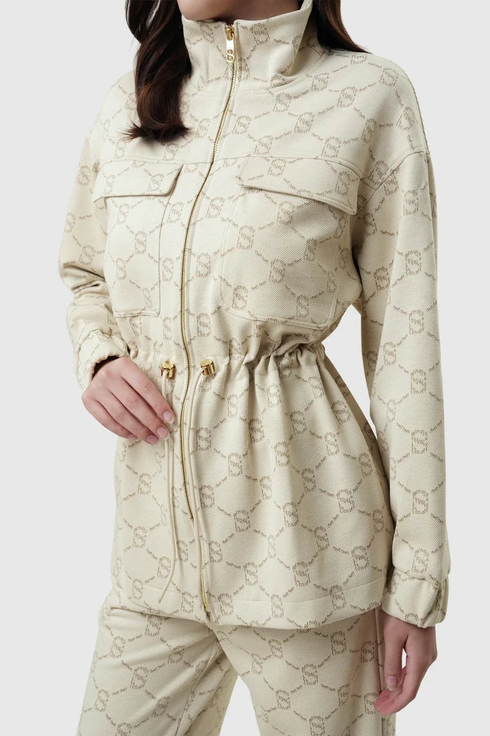 beverly monogram jacket in cream by buttonscarves pattern detail