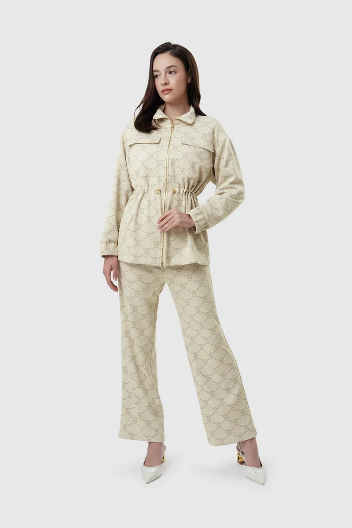 beverly monogram jacket in cream by buttonscarves overview look