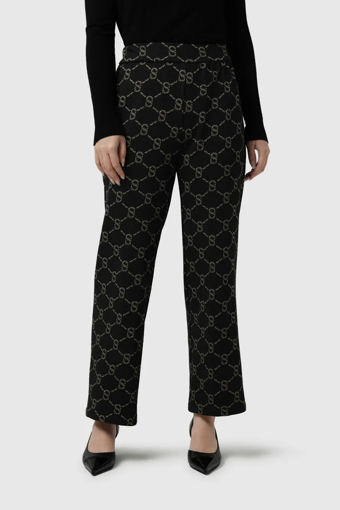 beverly monogram pants in black by buttonscarves front view