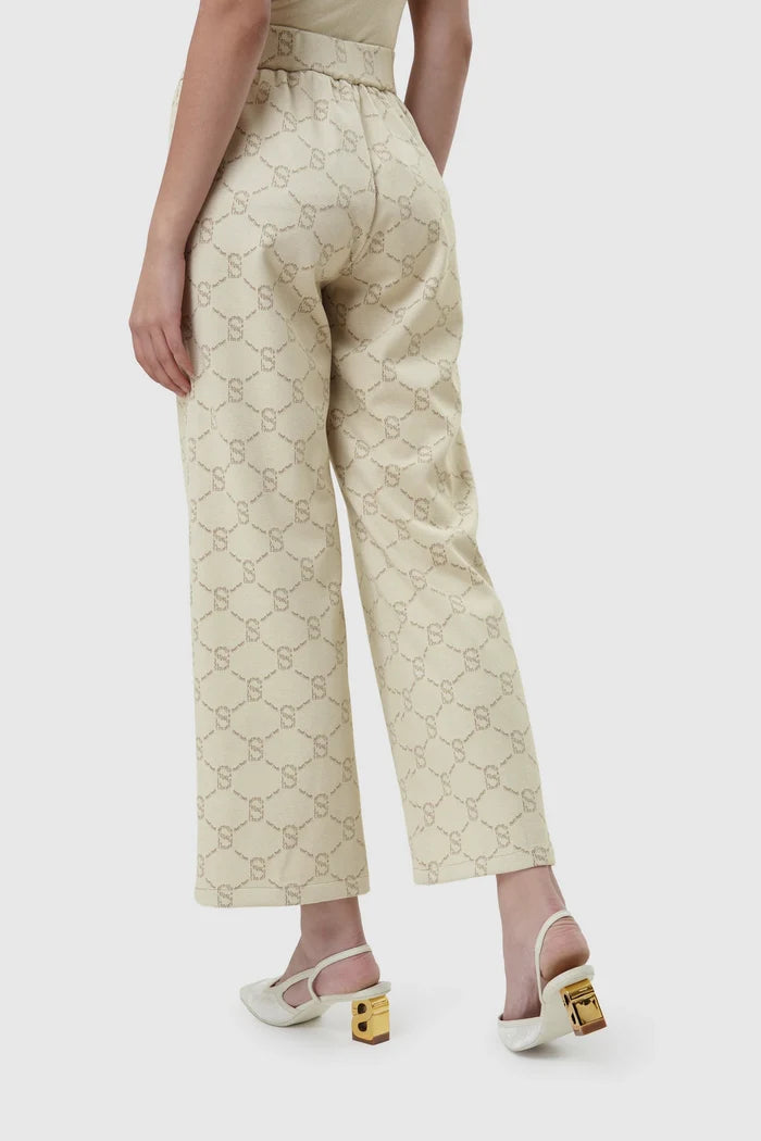 beverly monogram pants in cream by buttonscarves back view