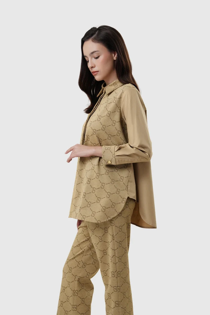beverly monogram shirt in brown by buttonscarves side view