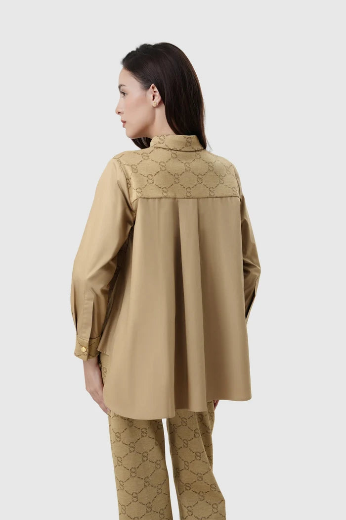 beverly monogram shirt in brown by buttonscarves back view