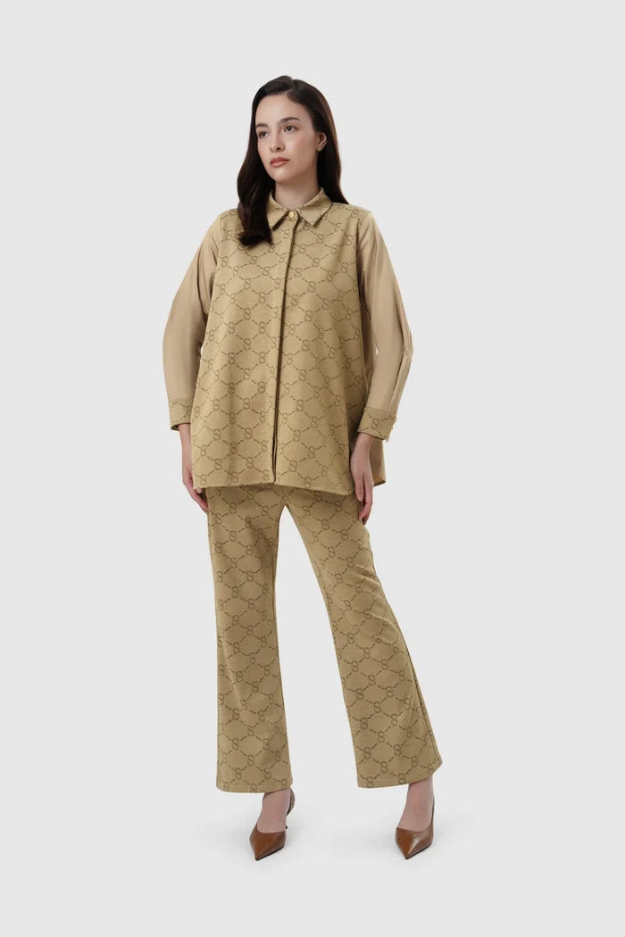 beverly monogram shirt in brown by buttonscarves overview look