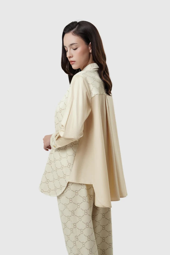 beverly monogram shirt in cream by buttonscarves side view