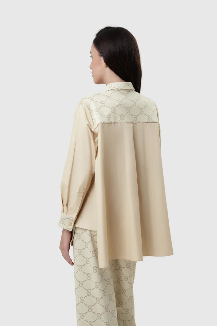 beverly monogram shirt in cream by buttonscarves back view