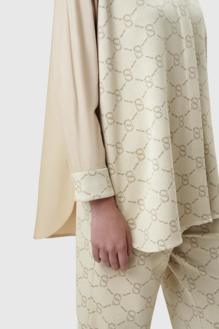 beverly monogram shirt in cream by buttonscarves pattern detail