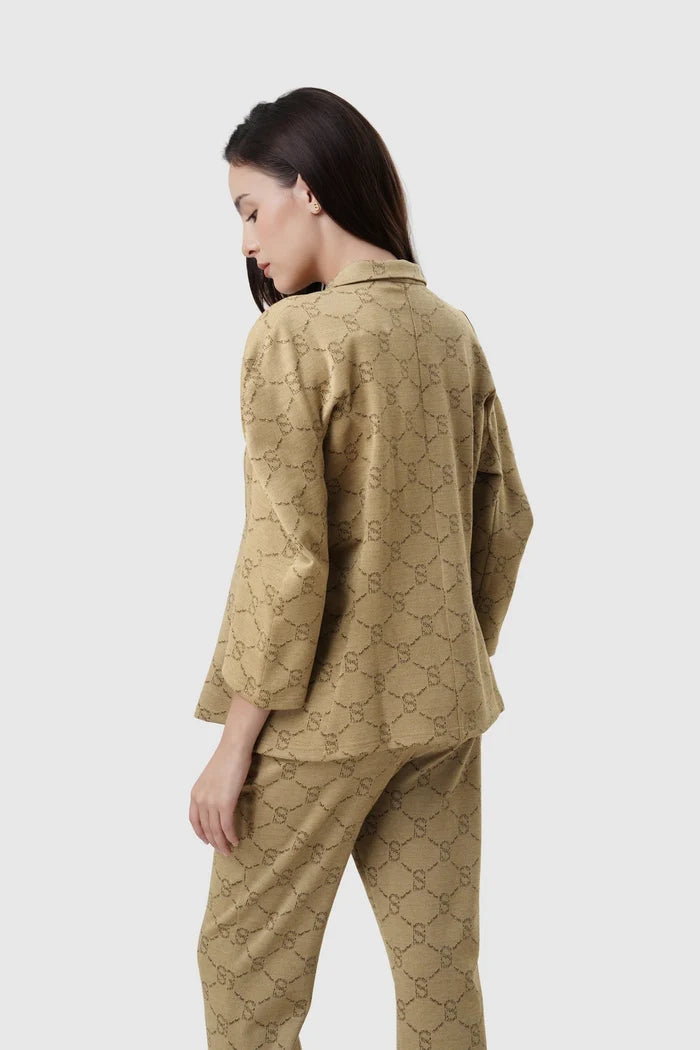beverly monogram sweatshirt in brown by buttonscarves back view