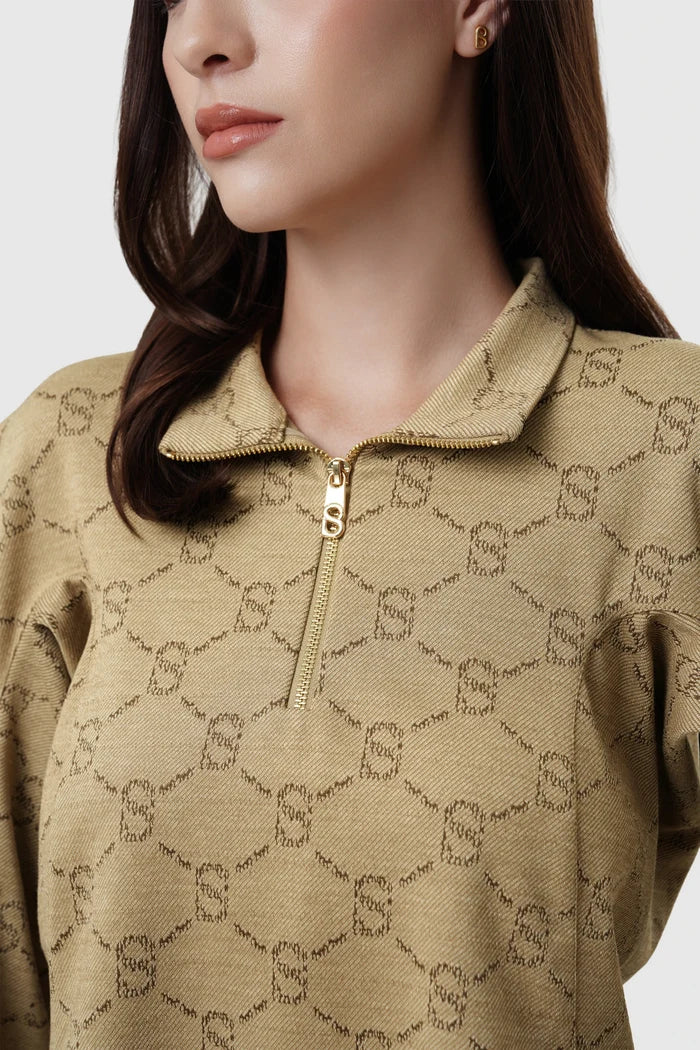 beverly monogram sweatshirt in brown by buttonscarves pattern detail