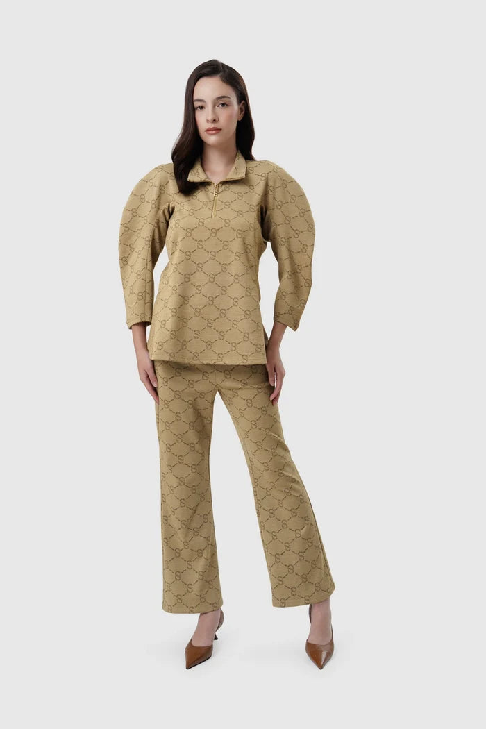 beverly monogram sweatshirt in brown by buttonscarves overview look
