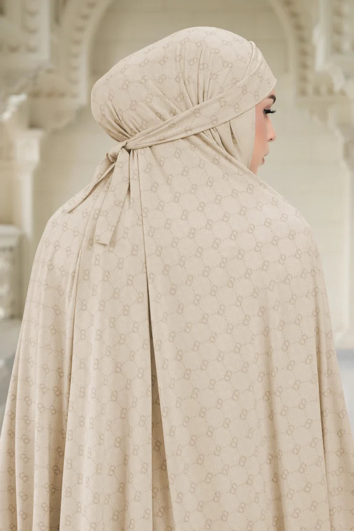 beverly prayer robe in cream by buttonscarves back view
