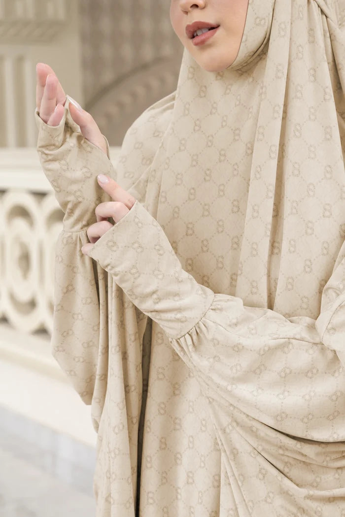 beverly prayer robe in cream by buttonscarves inner-style wrist cuffs and thumb openings