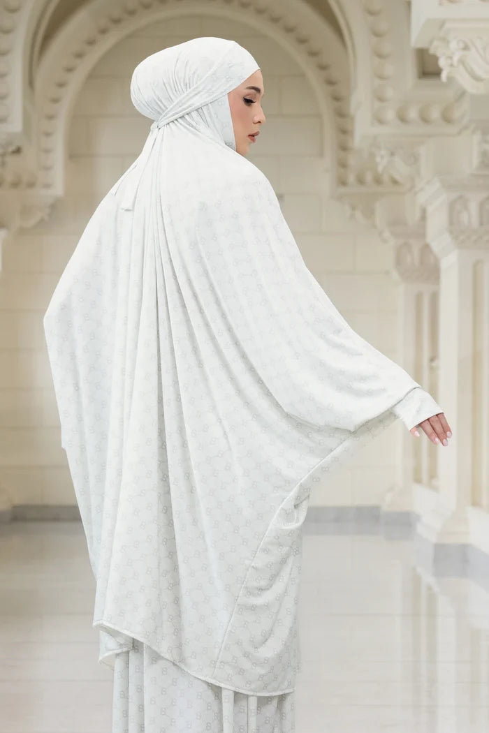 beverly prayer robe in white by buttonscarves back view