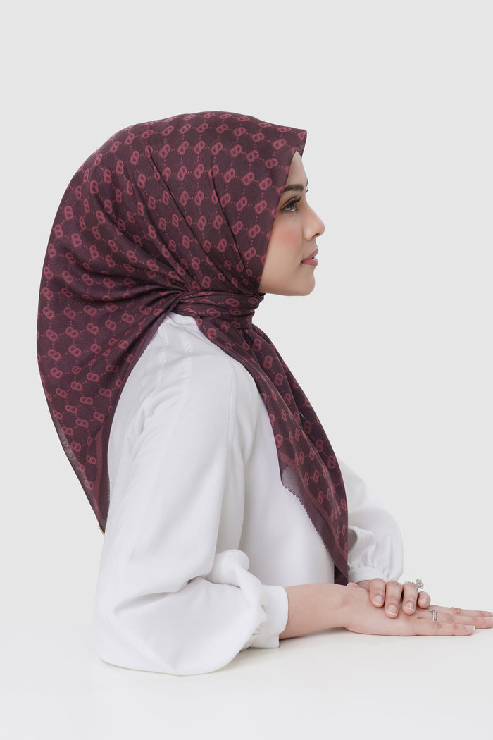 beverly square scarf in beet red by buttonscarves side view