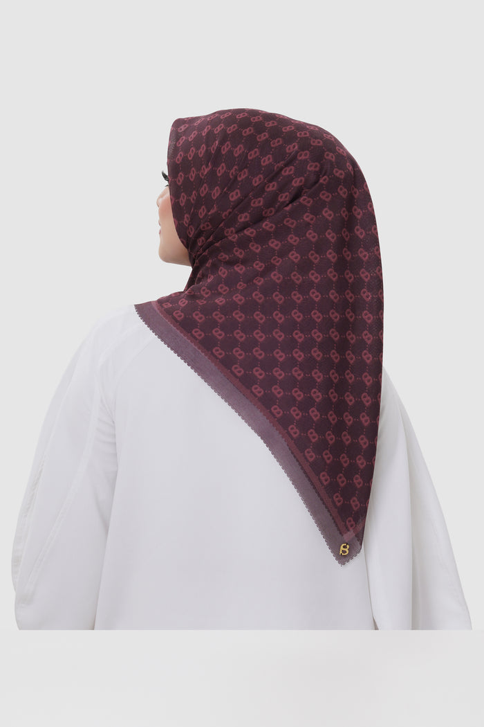 beverly square scarf in beet red by buttonscarves back view