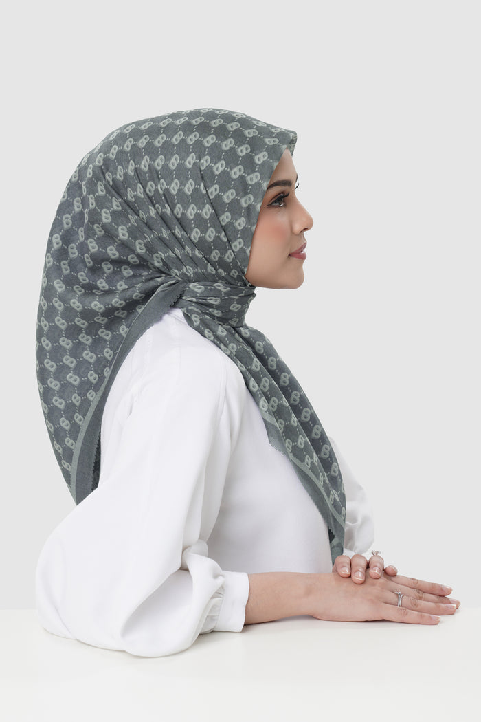 beverly square scarf in pewter by buttonscarves side view
