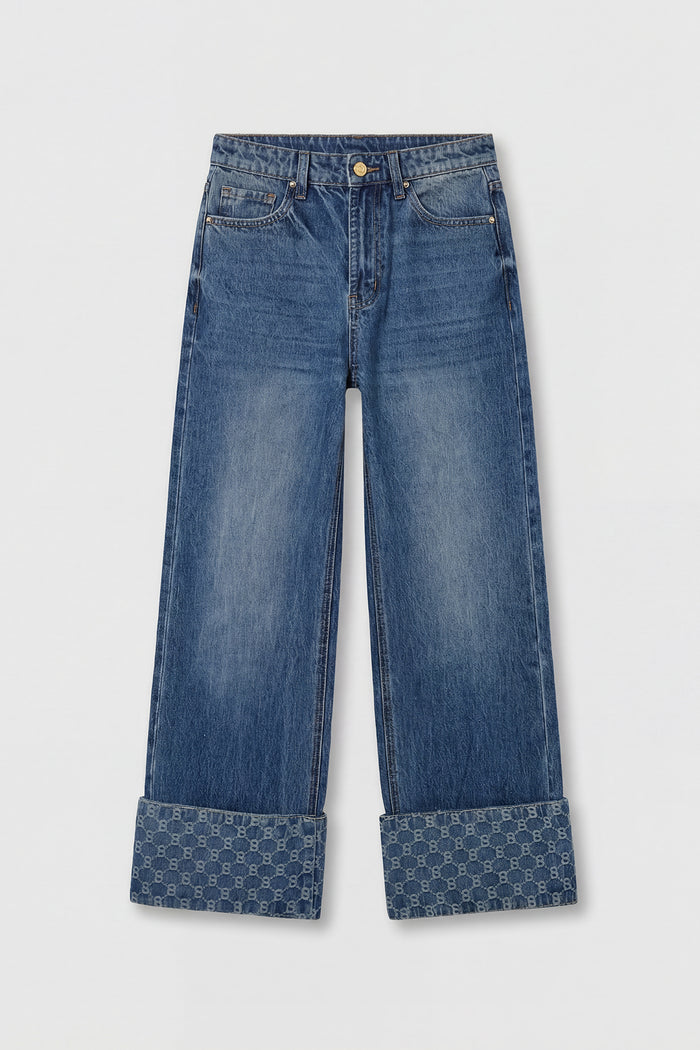beverly wide leg denim pants in light blue by buttonscarves