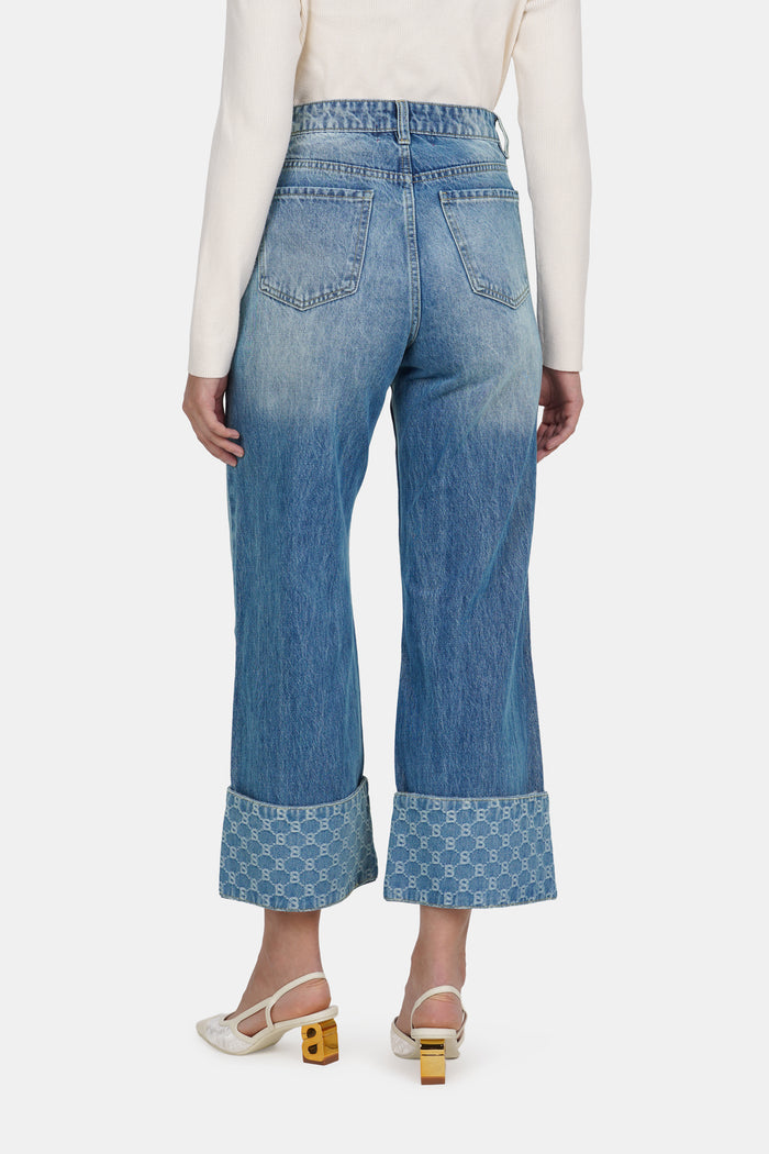 beverly wide leg denim pants in light blue by buttonscarves back view