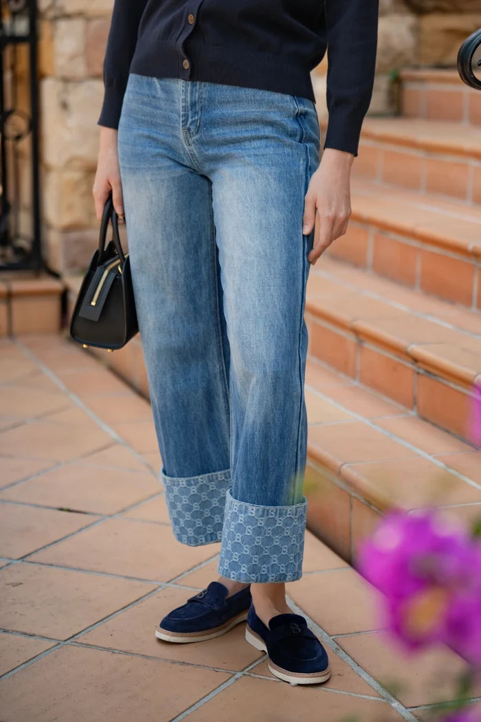 beverly wide leg denim pants in light blue by buttonscarves style look
