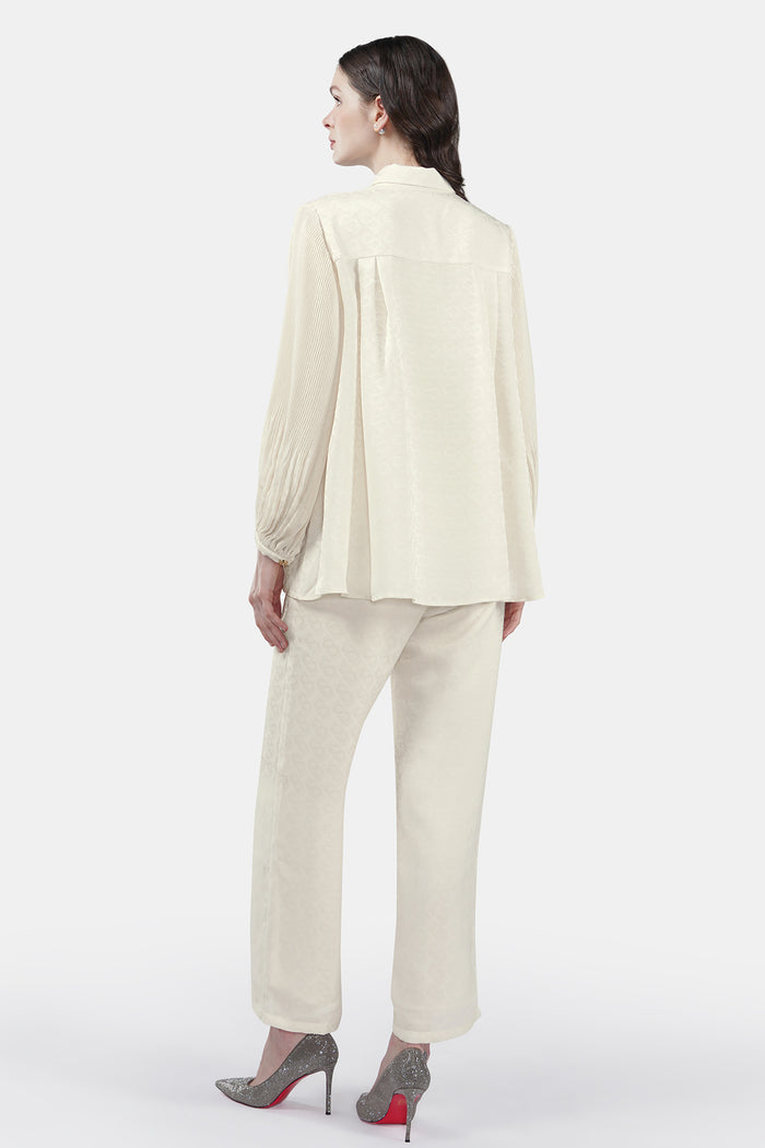 Bimu Monogram Satin Shirt Set - Ecru