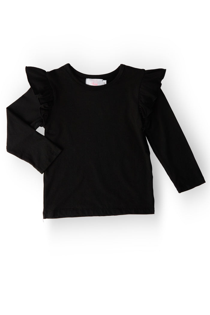 (S) Black L/S Ruffle Tee-Mila & Rose ®