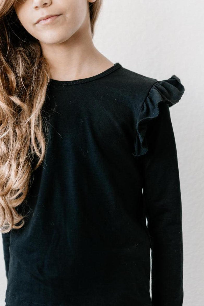 (S) Black L/S Ruffle Tee-Mila & Rose ®