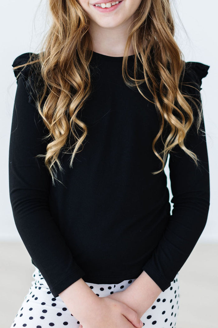 (S) Black L/S Ruffle Tee-Mila & Rose ®