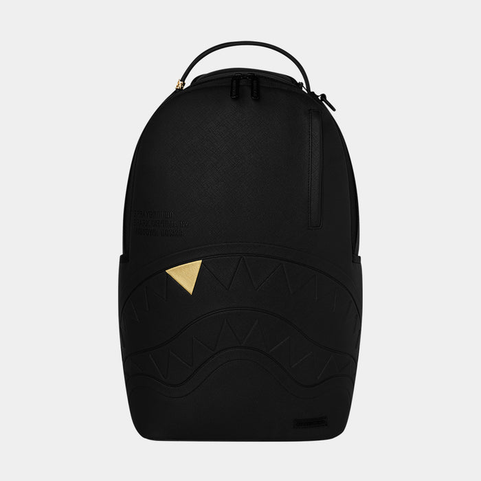 Blacked Out Embossed Gold Tooth Mens Backpack (Black/Gold)
