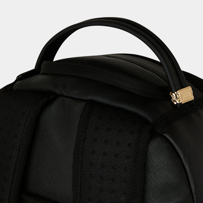 Blacked Out Embossed Gold Tooth Mens Backpack (Black/Gold)