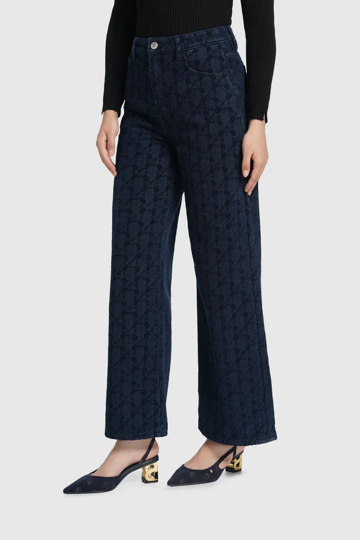 blair denim pants in navy by buttonscarves front view