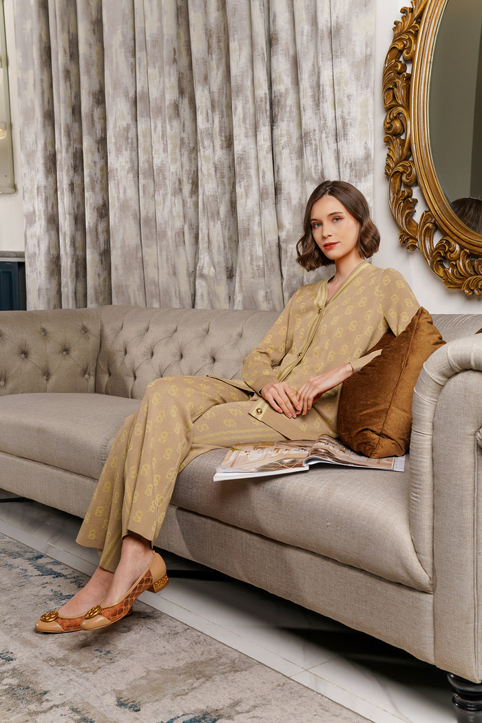 Blair Monogram Cardigan - Caramel
