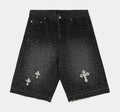 Bling Crosses Denim Mens Shorts (Black)