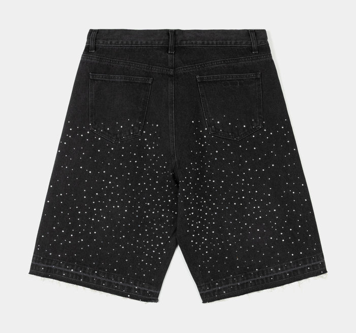 Bling Crosses Denim Mens Shorts (Black)