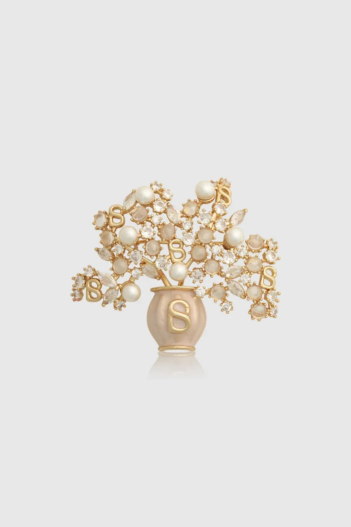 bloomora brooch in gold by buttonscarves front view