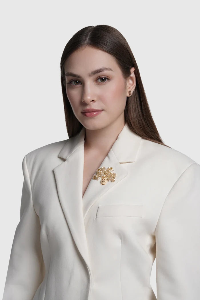 bloomora brooch in gold by buttonscarves on blazer