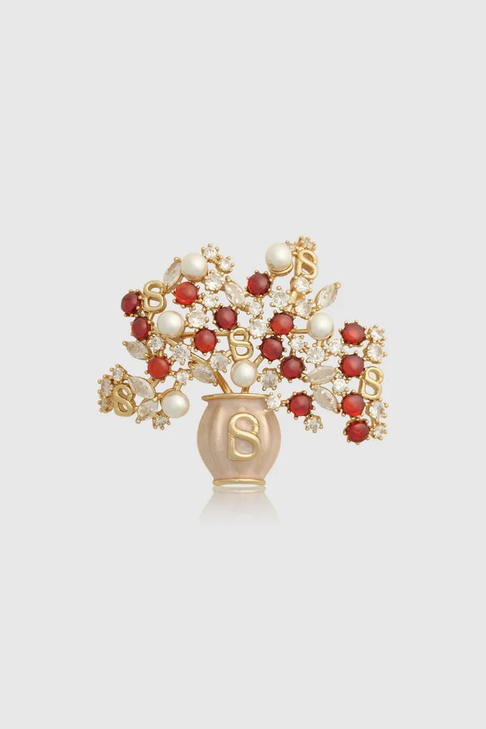bloomora brooch in golden cherry by buttonscarves front view