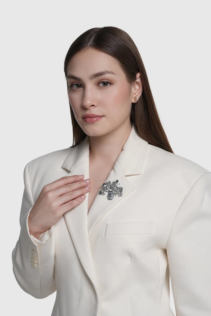 bloomora brooch in hematite by buttonscarves on blazer