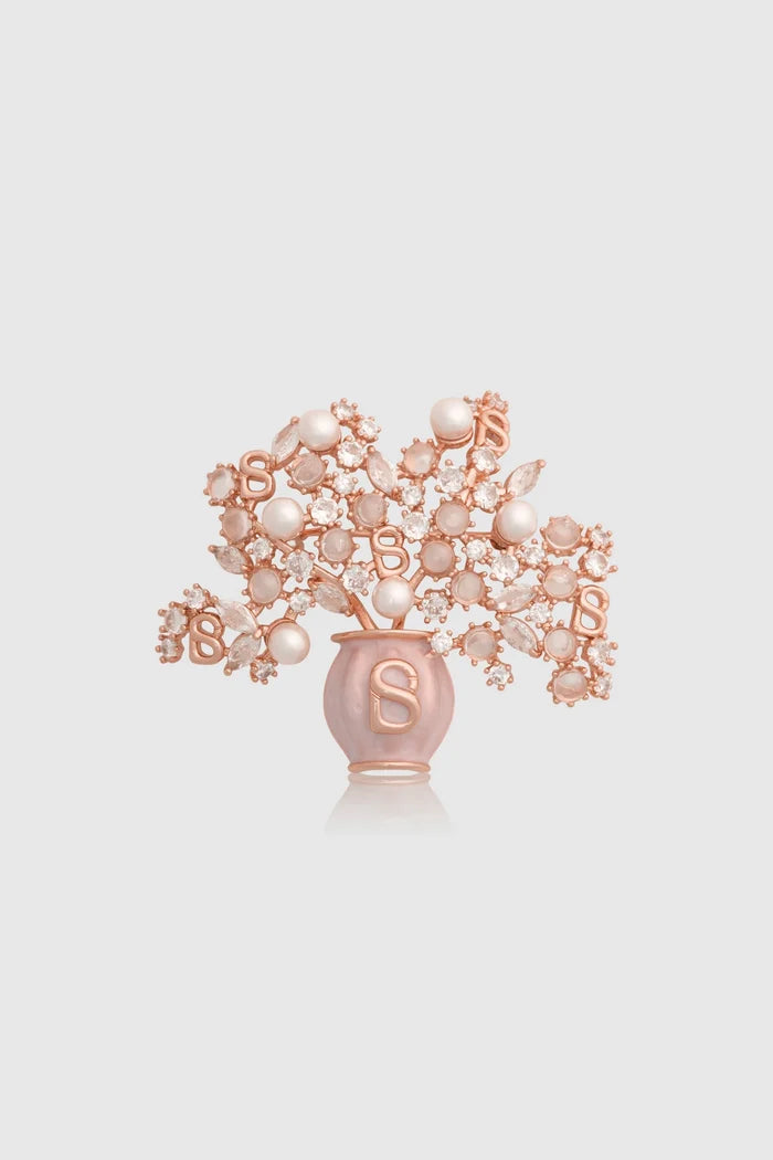bloomora brooch in rose gold by buttonscarves front view