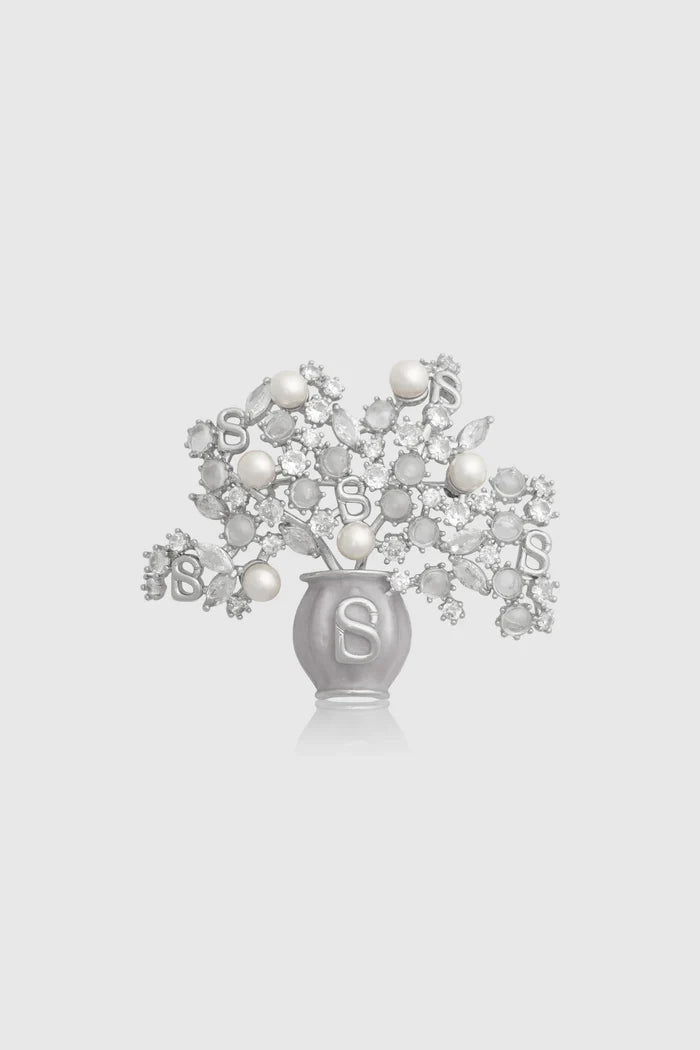 bloomora brooch in silver by buttonscarves front view