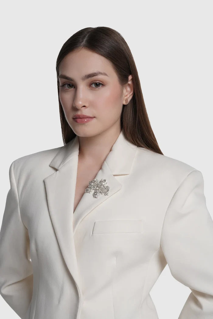 bloomora brooch in silver by buttonscarves on blazer
