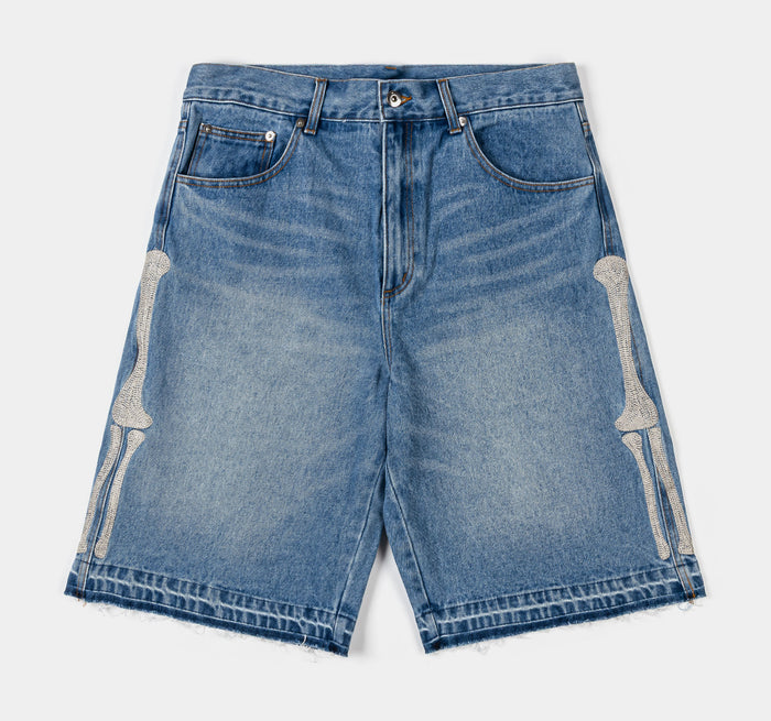 Bones Denim Washed Mens Shorts (Blue/Cream)