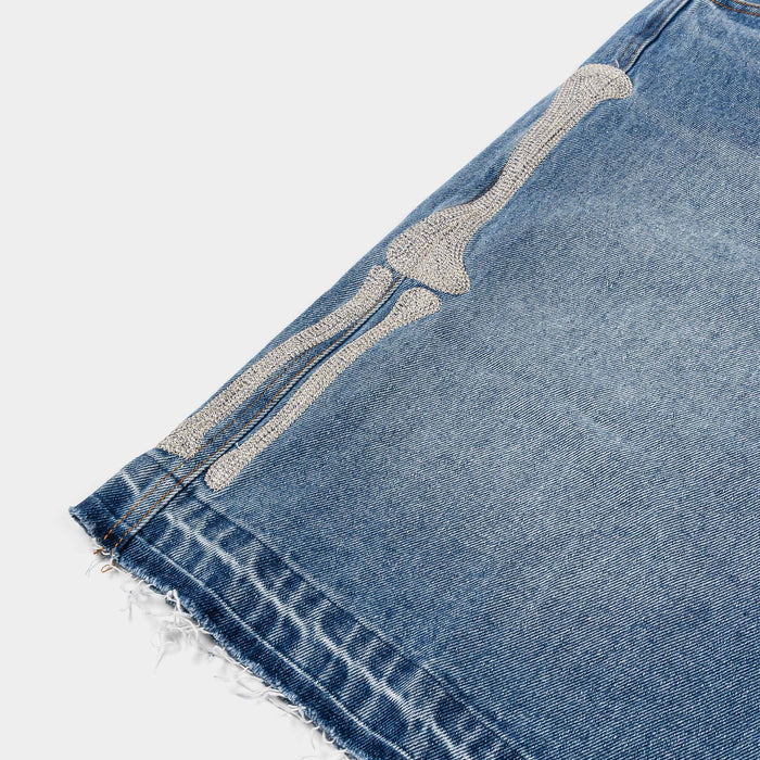 Bones Denim Washed Mens Shorts (Blue/Cream)