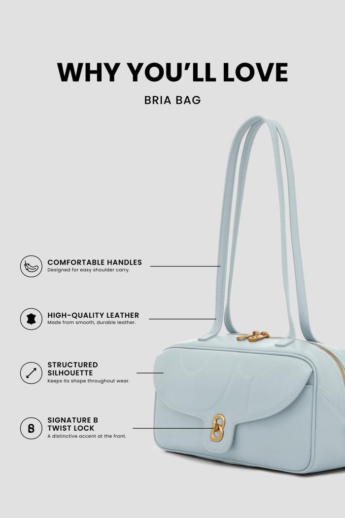 bria shoulder bag in baby blue by buttonscarves feature overview