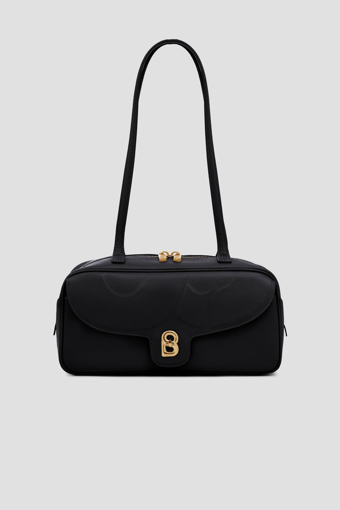 bria shoulder bag in black by buttonscarves front view