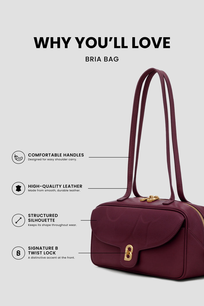bria shoulder bag in burgundy by buttonscarves feature overview