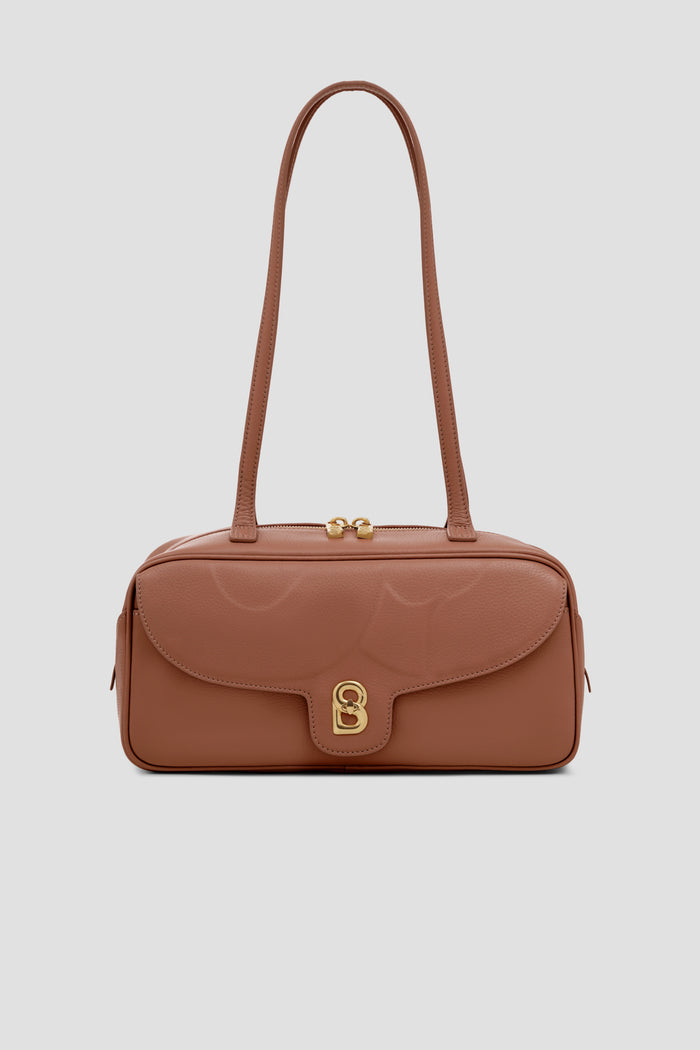 bria shoulder bag in caramel by buttonscarves front view