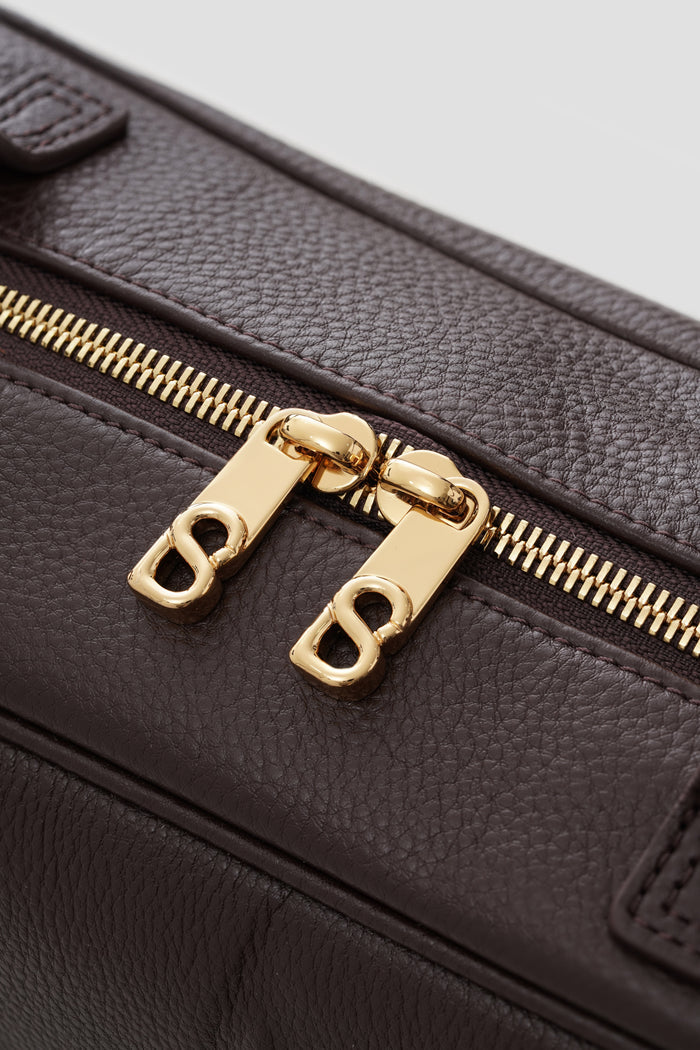 bria shoulder bag in dark brown by buttonscarves secure top zipper detail