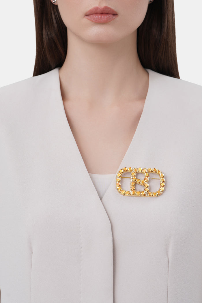 Briana Crystal Brooch Large - Gold Sunshine